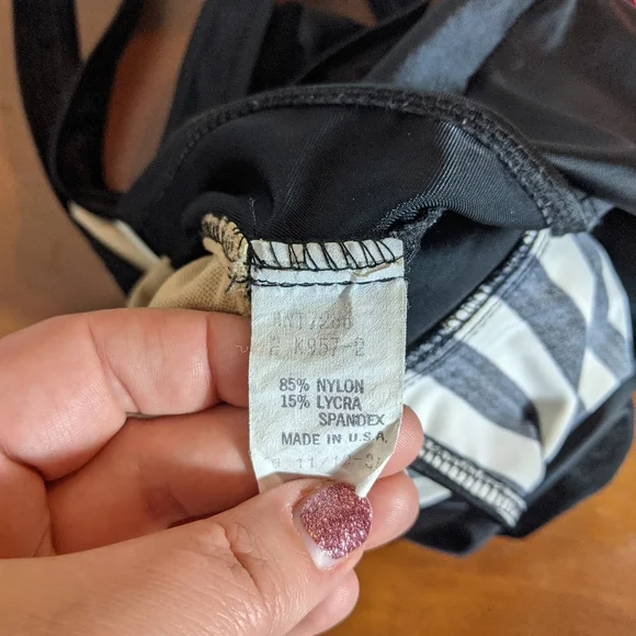 Vintage Black White Striped Bathing Suit Swimsuit One Piece Mod Retro Sz 11/12 - Picture 6 of 7